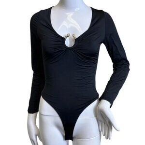 Black Long Sleeves bodysuit |  Lizette Collection Serpent embellishment size L
